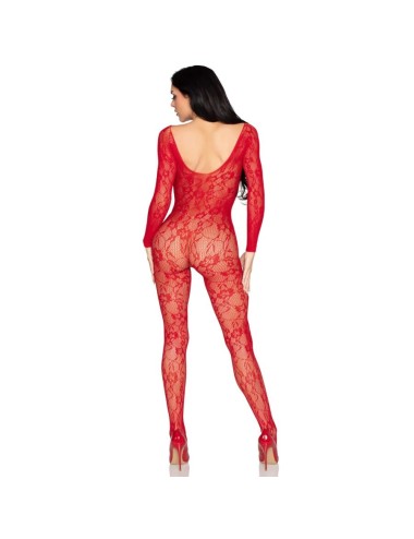 LEG AVENUE - 89366 BODYSTOCKING DE LENCERÍA DE ENCAJE ROJO - TALLA ÚNICA
