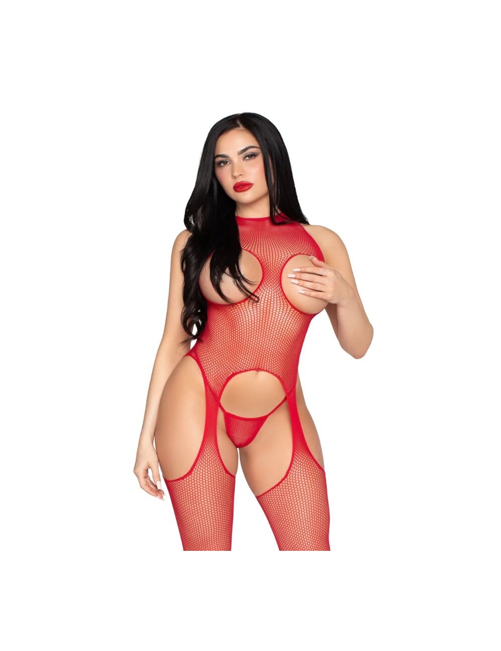 LEG AVENUE - 89374 BODYSTOCKING SIN COPAS Y PANTY ROJO - TALLA ÚNICA