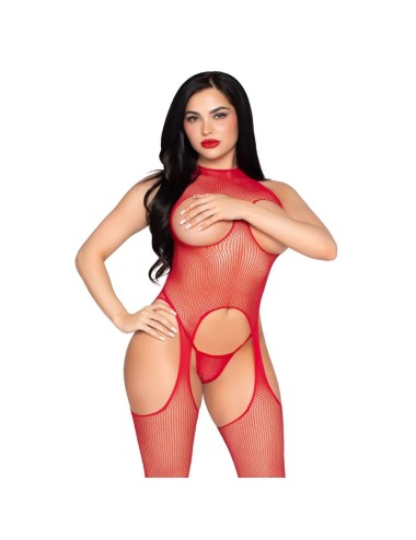 LEG AVENUE - 89374 BODYSTOCKING SIN COPAS Y PANTY ROJO - TALLA ÚNICA