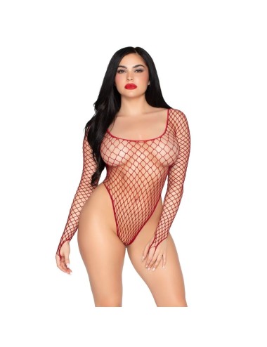 LEG AVENUE - 89377 BODYSUIT DE RED INDUSTRIAL DE CORTE ALTO ROJO - TALLA ÚNICA