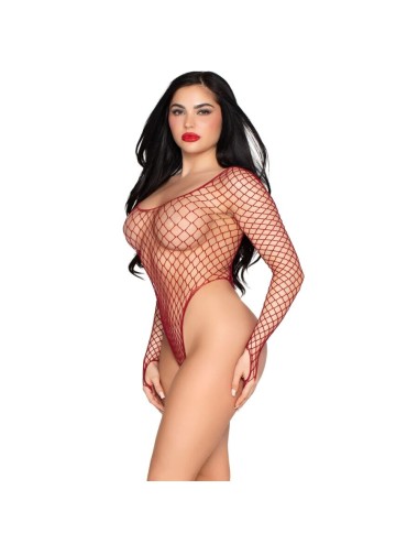 LEG AVENUE - 89377 BODYSUIT DE RED INDUSTRIAL DE CORTE ALTO ROJO - TALLA ÚNICA