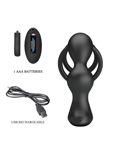 MR PLAY - ANILLO PARA PENE CON PLUG ANAL CON VIBRACIÓN CONTROL REMOTO