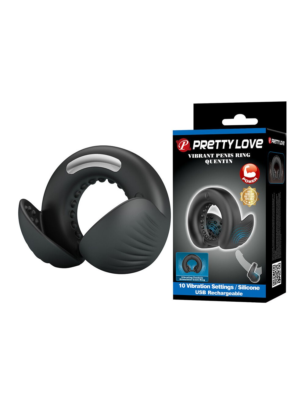PRETTY LOVE - QUENTIN ANILLO PARA PENE CON ESTIMULADOR TESTICULAR