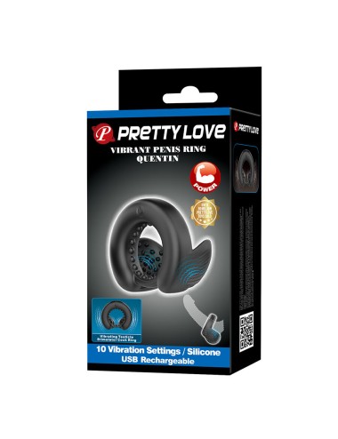 PRETTY LOVE - QUENTIN ANILLO PARA PENE CON ESTIMULADOR TESTICULAR