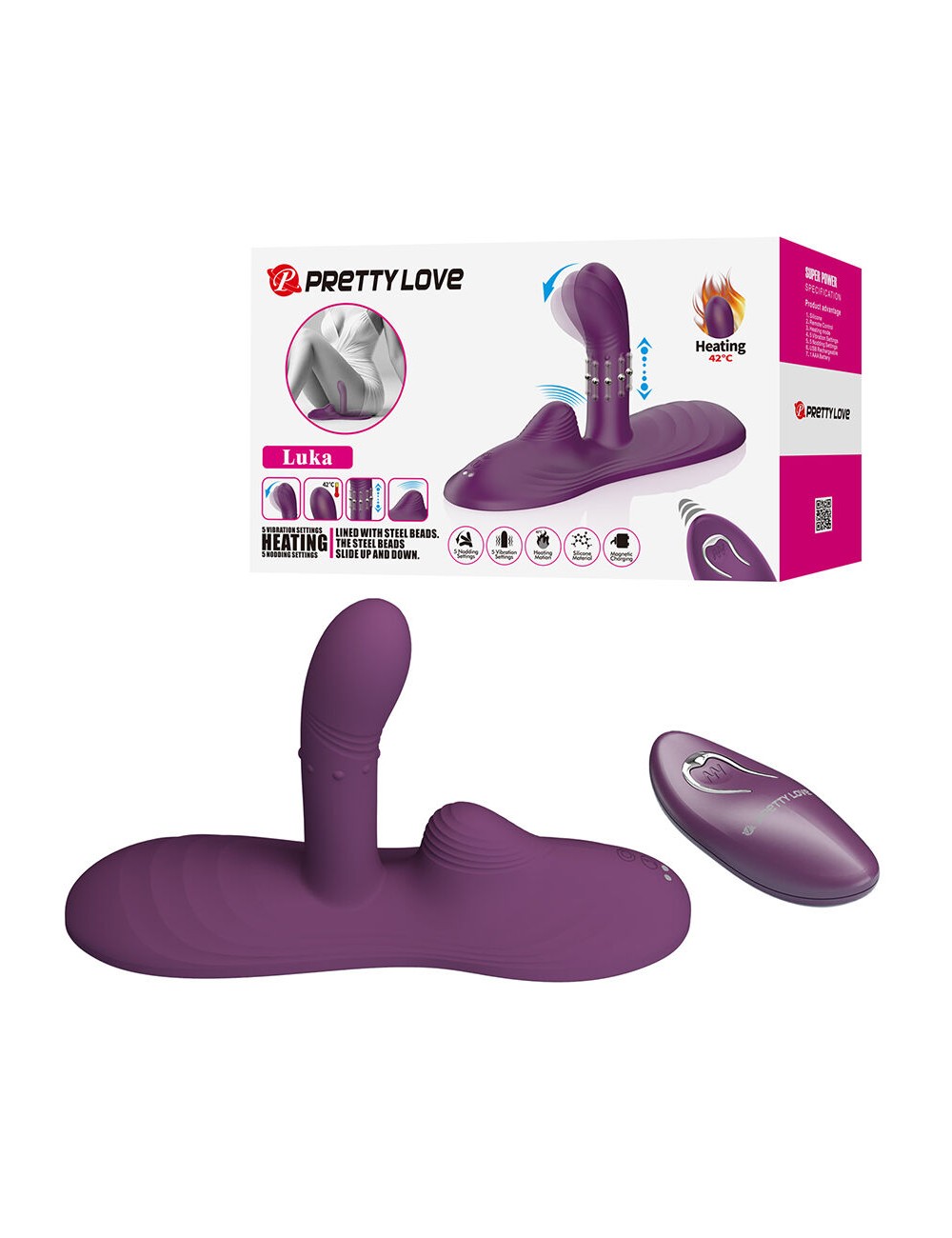 PRETTY LOVE - LUKA SIT-DOWN VIBRADOR CON EFECTO CALOR Y CONTROL REMOTO