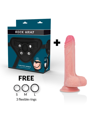 ROCKARMY - ARNÉS + LIQUID SILICONE DILDO PREMIUM MUSTANG 18 CM -O- 4.14 CM
