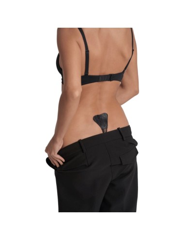 BYE-BRA - TANGA ADHESIVO ENCAJE NEGRO TALLA ÚNICA