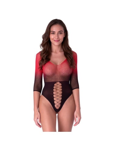 PASSION - BS118 BLACK AND RED MESH BODYSTOCKING