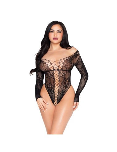 LEG AVENUE - 89370 NET AND LACE TEDDY BLACK - ONE SIZE