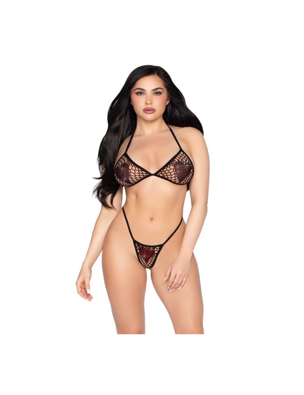 LEG AVENUE - 86147 FISHNET BRA TOP AND G-STRING PANTY BLACK - ONE SIZE