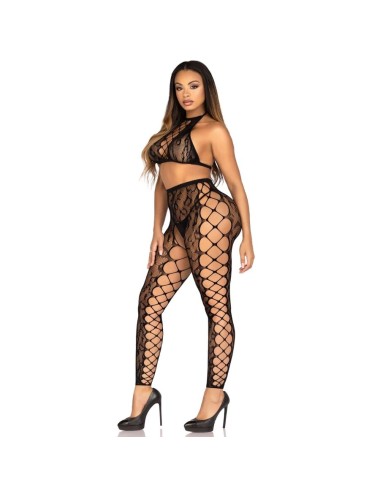 LEG AVENUE - 89372 CROP TOP & CROTCHLESS TIGHTS BLACK - ONE SIZE