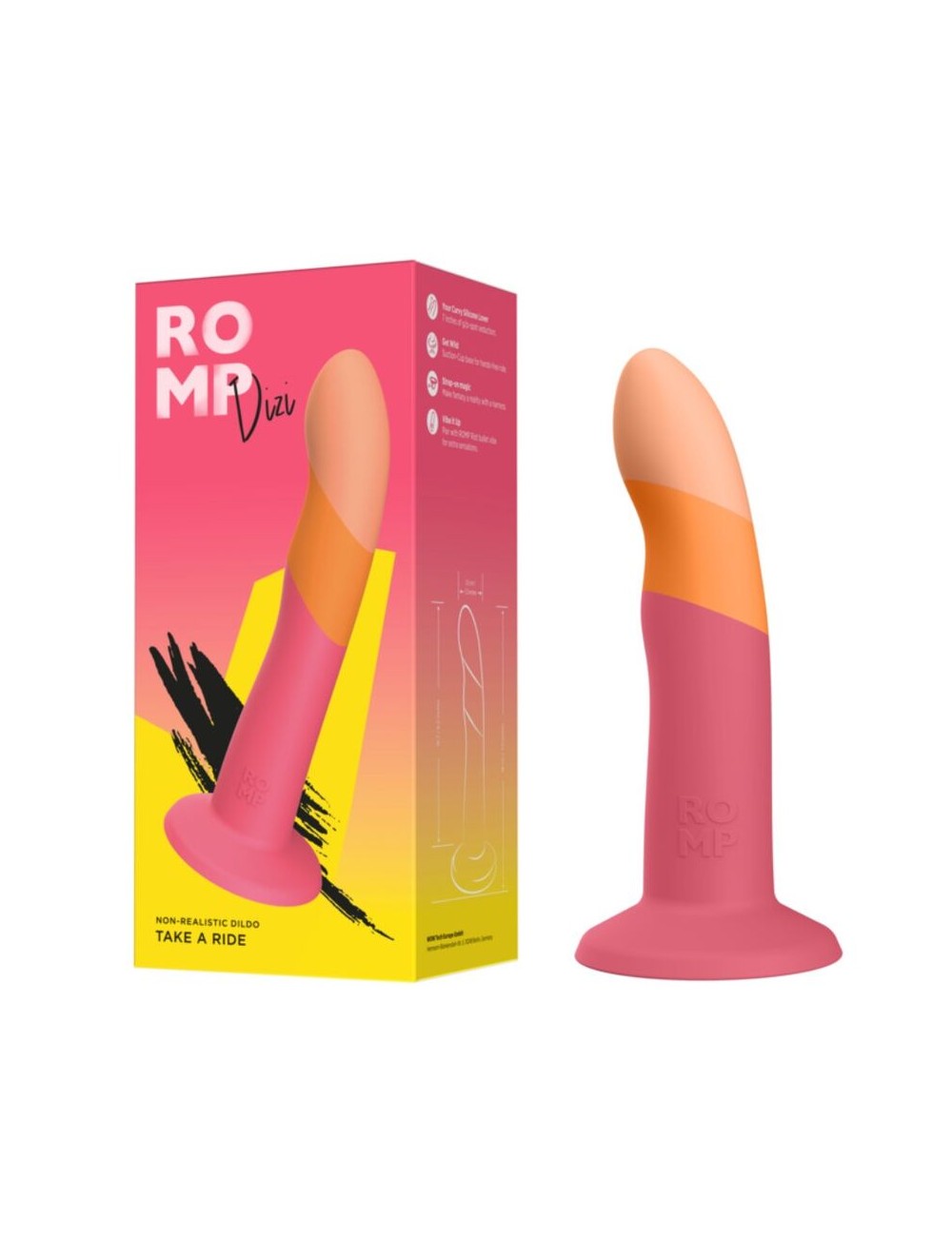 ROMP - DIZI SILICONE DILDO WITH SUCTION CUP TRICOLOR 18 CM