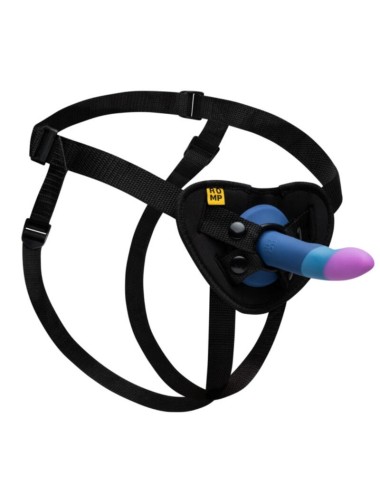 ROMP - PICCOLO HARNESS + SILICONE DILDO WITH TRICOLOR SUCTION CUP 14 CM