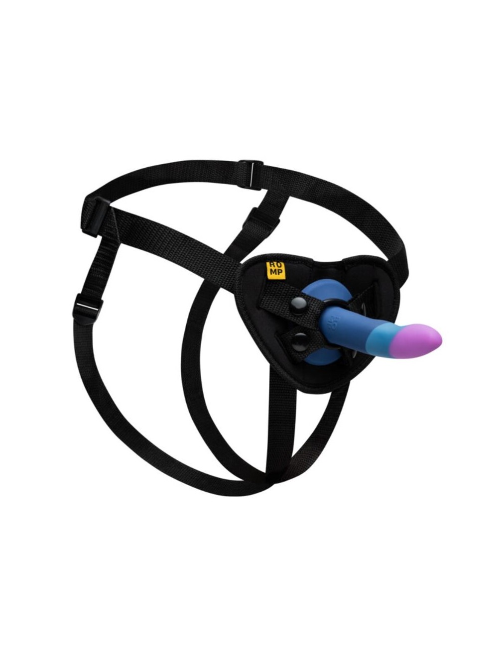 ROMP - PICCOLO HARNESS + SILICONE DILDO WITH TRICOLOR SUCTION CUP 14 CM