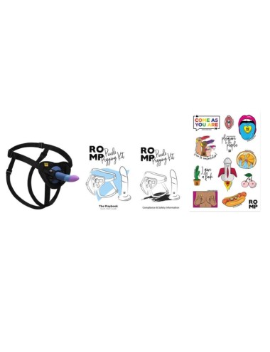 ROMP - PICCOLO HARNESS + SILICONE DILDO WITH TRICOLOR SUCTION CUP 14 CM