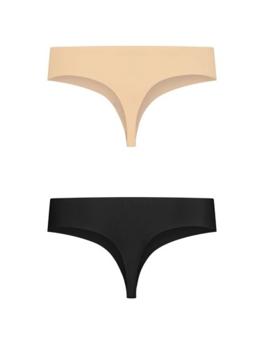 BYE-BRA - INVISIBLE THONG 2 PACK BEIGE & BLACK SIZE L