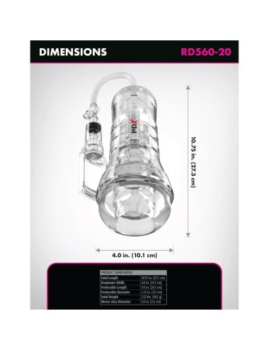 PDX ELITE - VIEWTUBE VAC XXL TRANSPARENT STROKER WITH SUCTION PUMP 27.3 CM