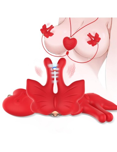 ARMONY - MAGNETIC NIPPLE CLAMPS WITH VIBRATION BUTTERFLY SHAPE RED