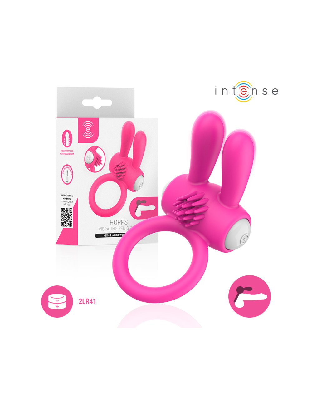 INTENSE - HOPPS VIBRATING PENIS RING WITH CLITORAL STIMULATION PINK