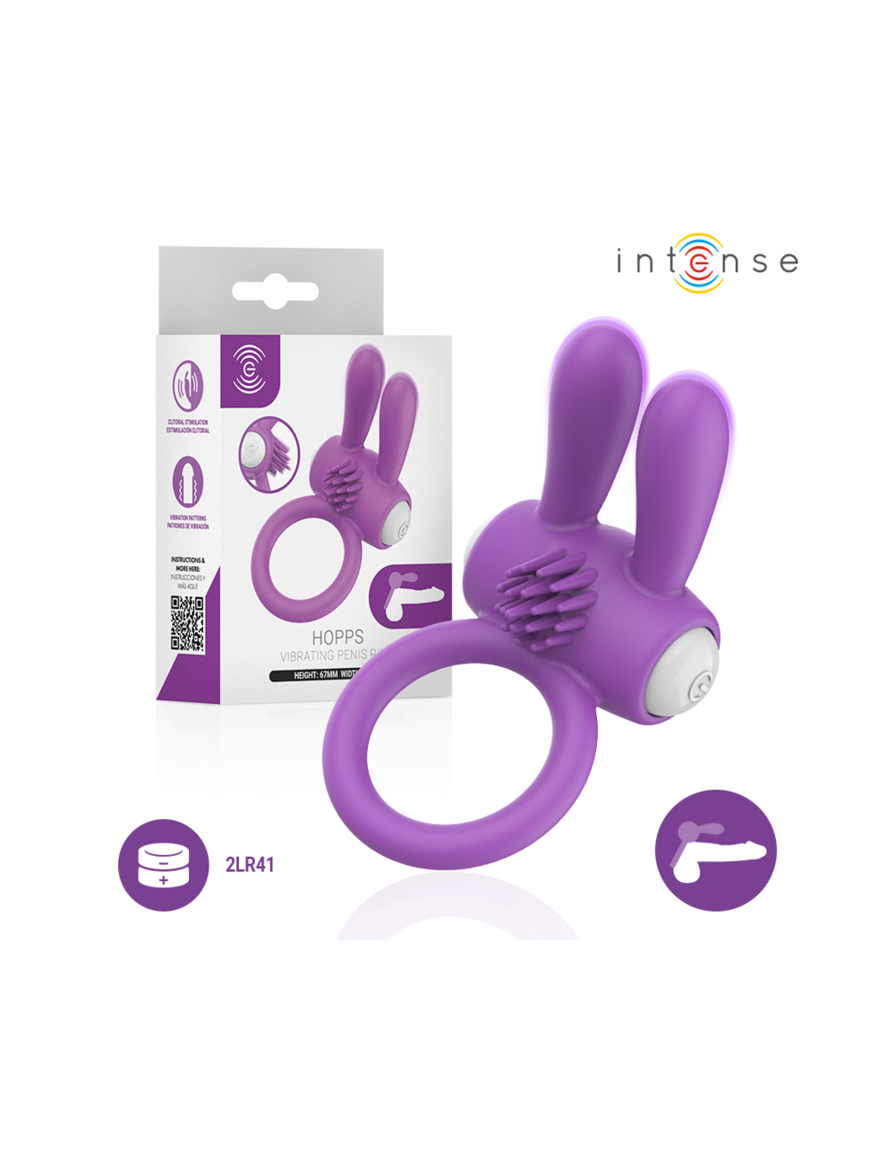 INTENSE - HOPPS VIBRATING PENIS RING WITH CLITORAL STIMULATION PURPLE