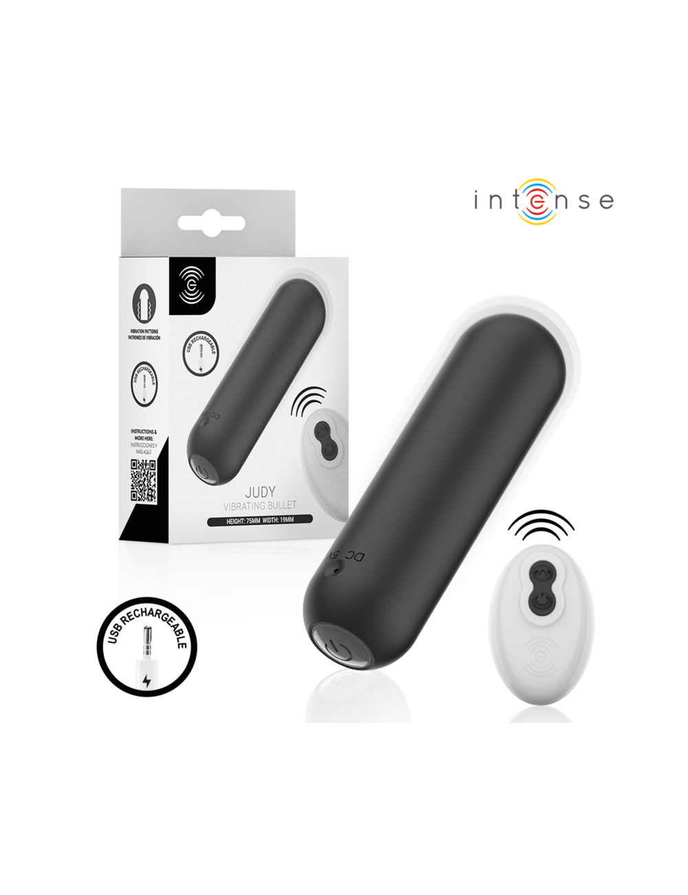 INTENSE - JUDY RECHARGEABLE VIBRATING BULLET WITH REMOTE CONTROL BLACK