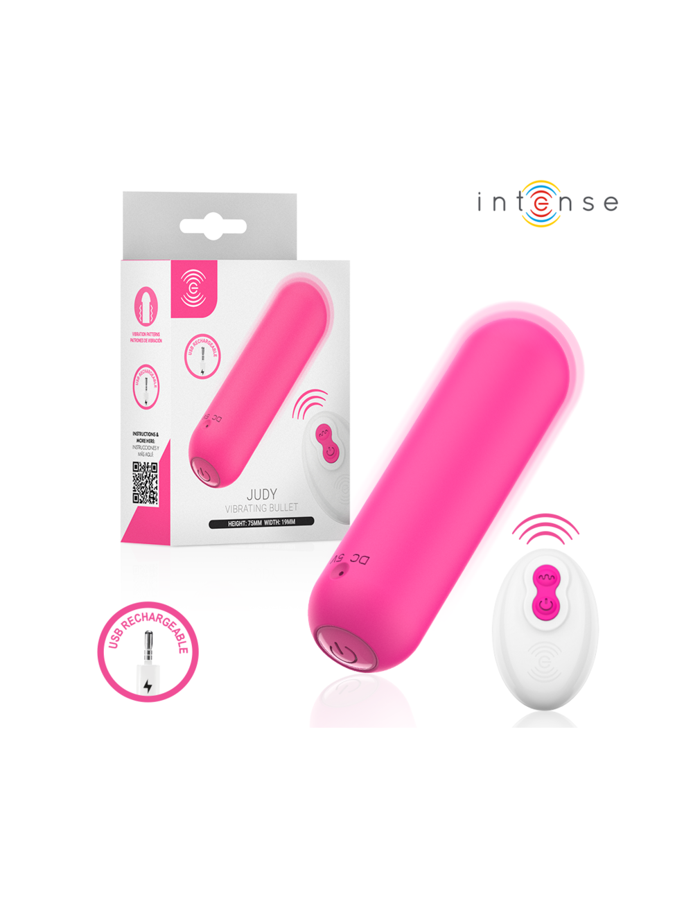 INTENSE - JUDY RECHARGEABLE VIBRATING BULLET WITH REMOTE CONTROL PINK