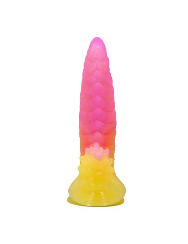 POWER MONSTERS - RIPPLIED MONSTER FANTASY DILDO WITH SUCTION CUP 22.5 CM Ø 5.5 CM PINK & YELLOW