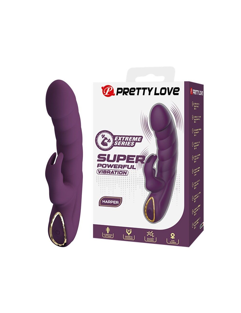 PRETTY LOVE - HARPER RECHARGEABLE RABBIT VIBRATOR 10 FUNCTIONS PURPLE