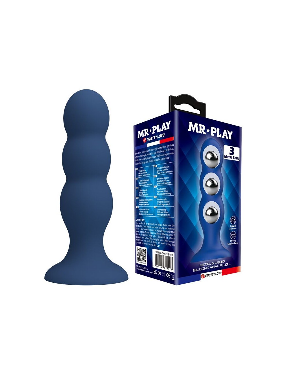 MR PLAY - ANAL PLUG WITH METAL BALLS AND SUCTION CUP BLUE