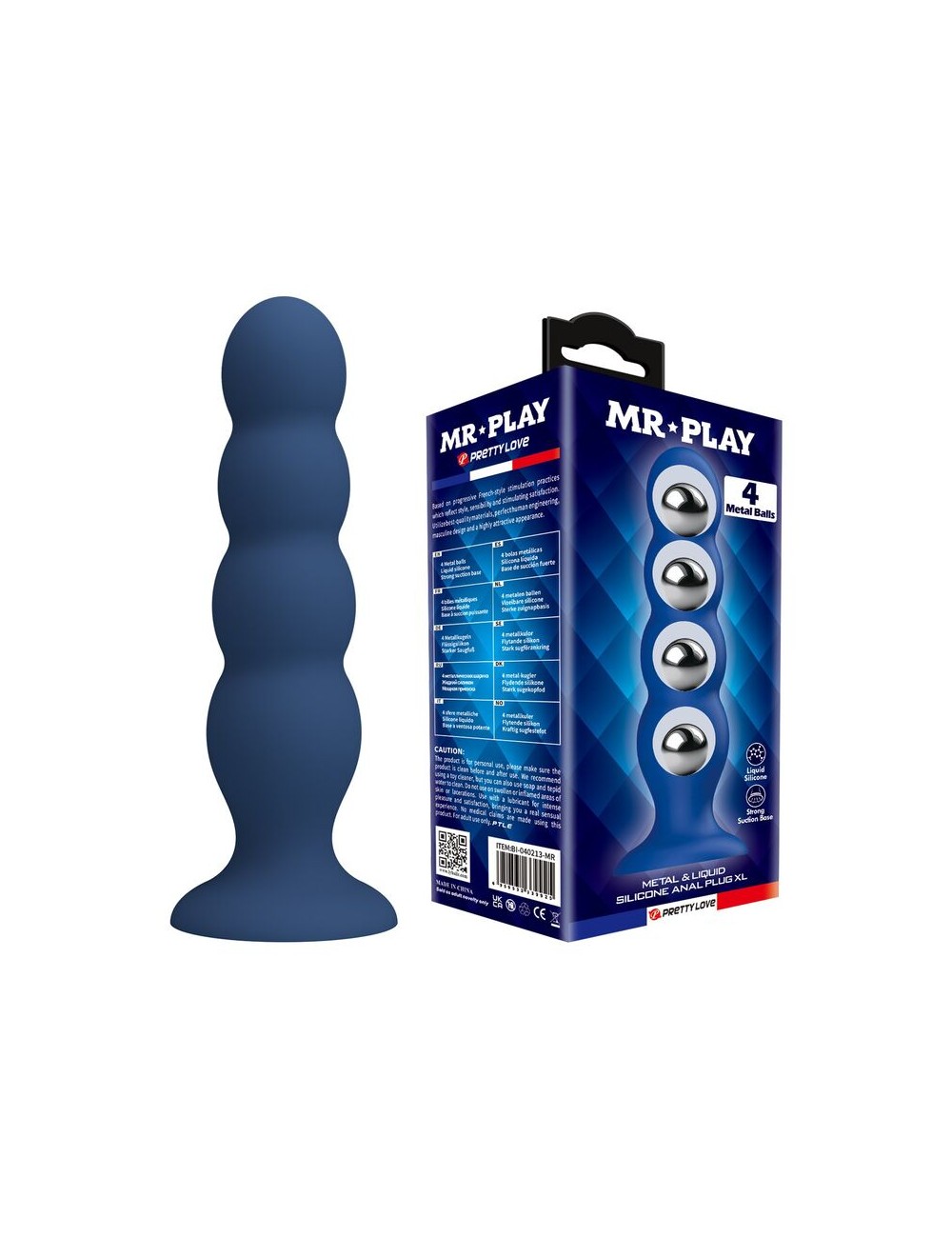 MR PLAY - ANAL PLUG WITH 4 METAL BALLS AND SUCTION CUP BLUE