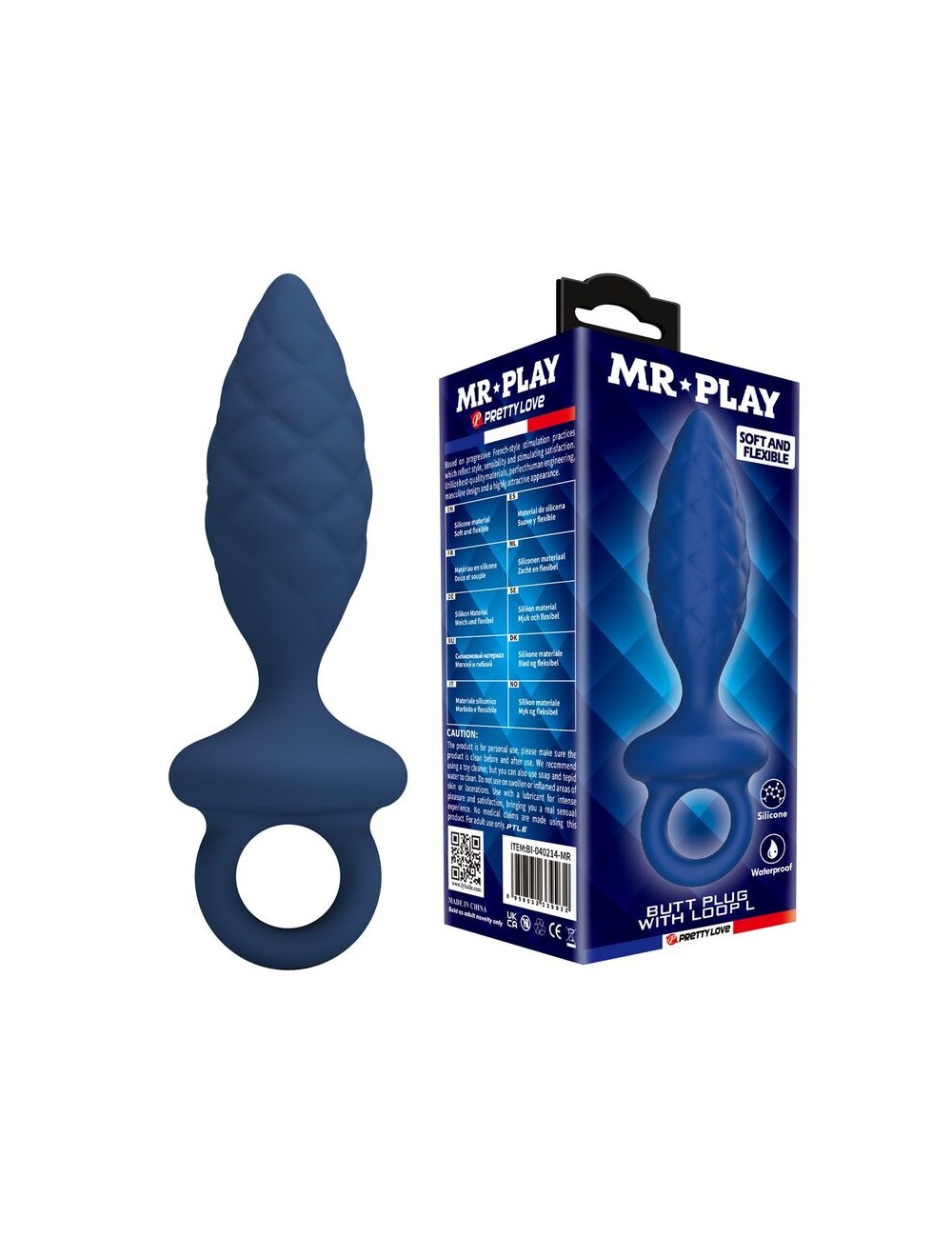 MR PLAY - TEXTURED ANAL PLUG WITH RING BLUE L