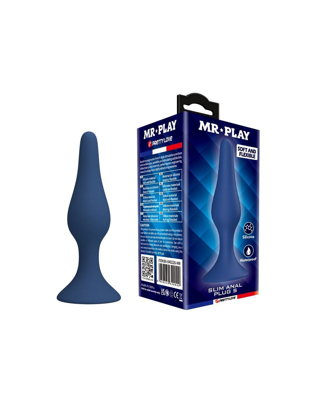MR PLAY - BLUE SILICONE SLIM ANAL PLUG SIZE S