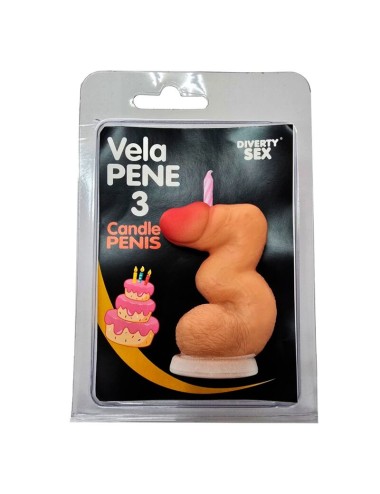 DIABLO PICANTE - PENIS CANDLE IN THE SHAPE OF THE NUMBER 3 FLESH COLOR