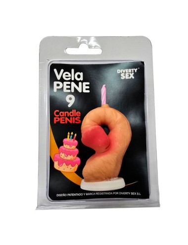DIABLO PICANTE - PENIS CANDLE IN THE SHAPE OF THE NUMBER 9 FLESH COLOR
