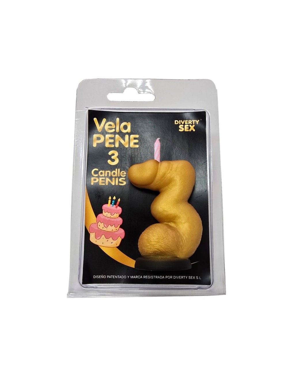 DIABLO PICANTE - PENIS CANDLE IN THE SHAPE OF THE NUMBER 3 GOLD COLOR
