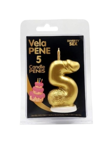 DIABLO PICANTE - PENIS CANDLE IN THE SHAPE OF THE NUMBER 5 GOLD COLOR