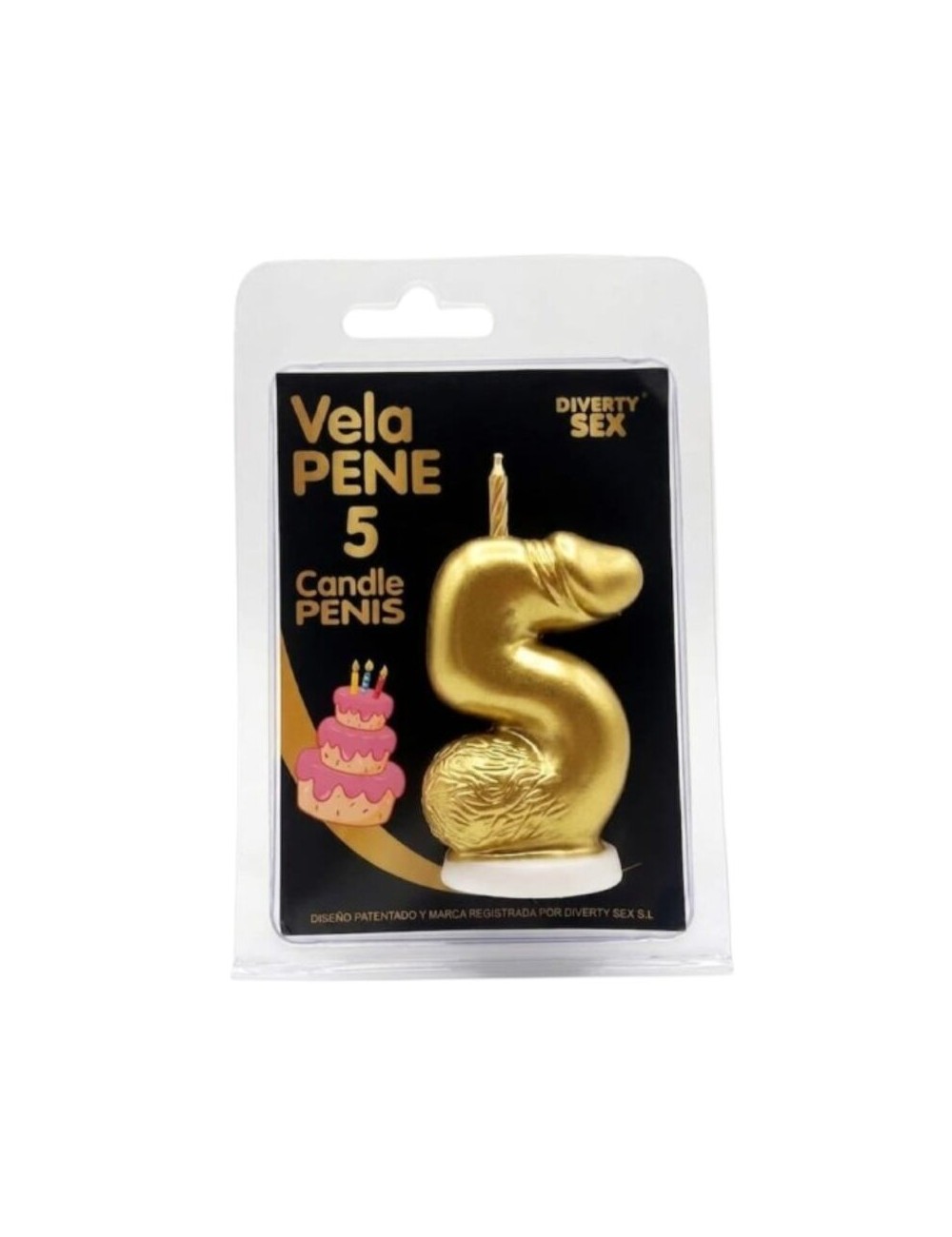 DIABLO PICANTE - PENIS CANDLE IN THE SHAPE OF THE NUMBER 5 GOLD COLOR