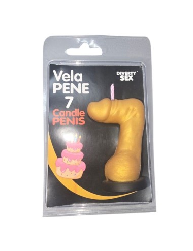 DIABLO PICANTE - PENIS CANDLE IN THE SHAPE OF THE NUMBER 7 GOLD COLOR