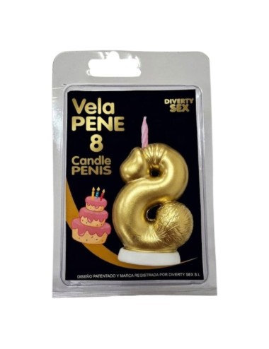 DIABLO PICANTE - PENIS CANDLE IN THE SHAPE OF THE NUMBER 8 GOLD COLOR