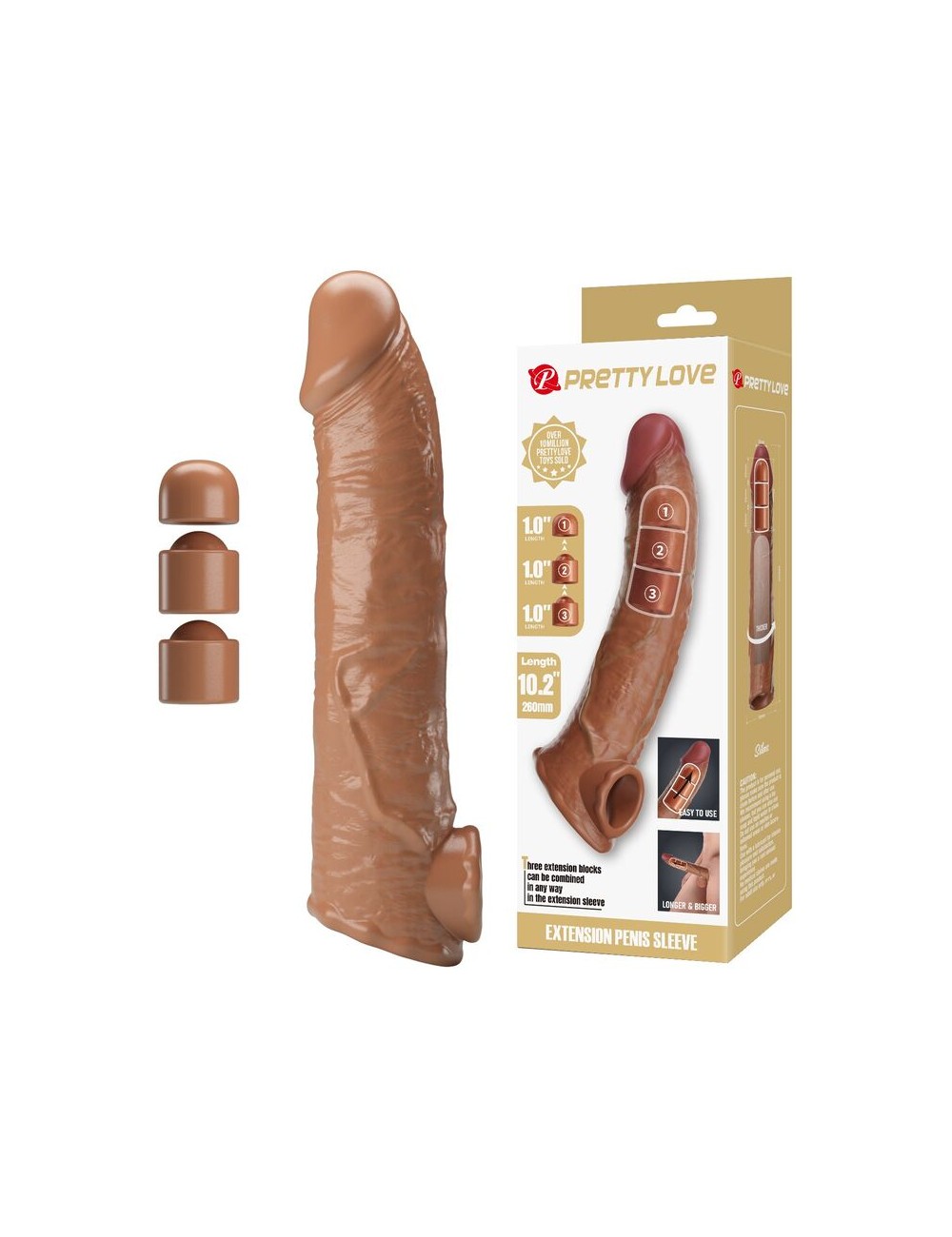 PRETTY LOVE - ADJUSTABLE PENIS EXTENSION SLEEVE 26 CM Ø 4 CM BROWN