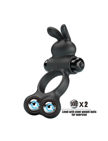 PRETTY LOVE - VIBRATING PENIS RING WITH BUNNY STIMULATOR 10 FUNCTIONS BLACK
