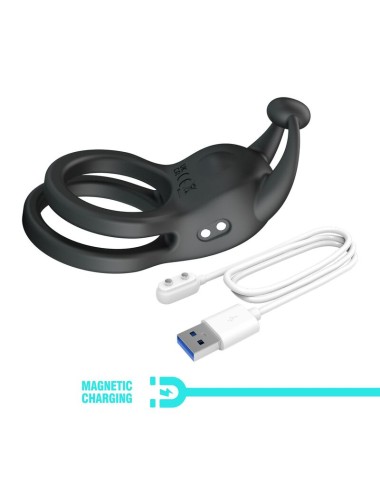 PRETTY LOVE - GOODWIN RECHARGEABLE DOUBLE VIBRATING COCK RING BLACK