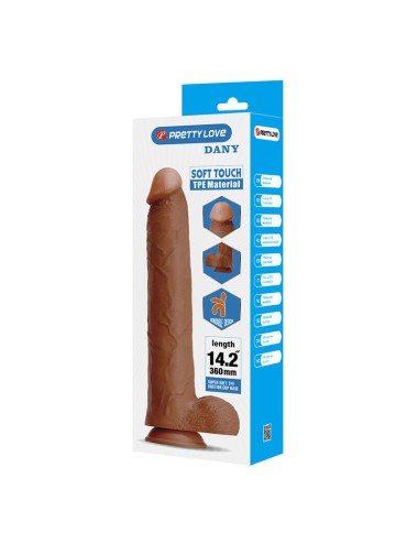 PRETTY LOVE - DANY REALISTIC FLEXIBLE DILDO WITH SUCTION CUP 36 CM -Ø- 5.6 CM BROWN
