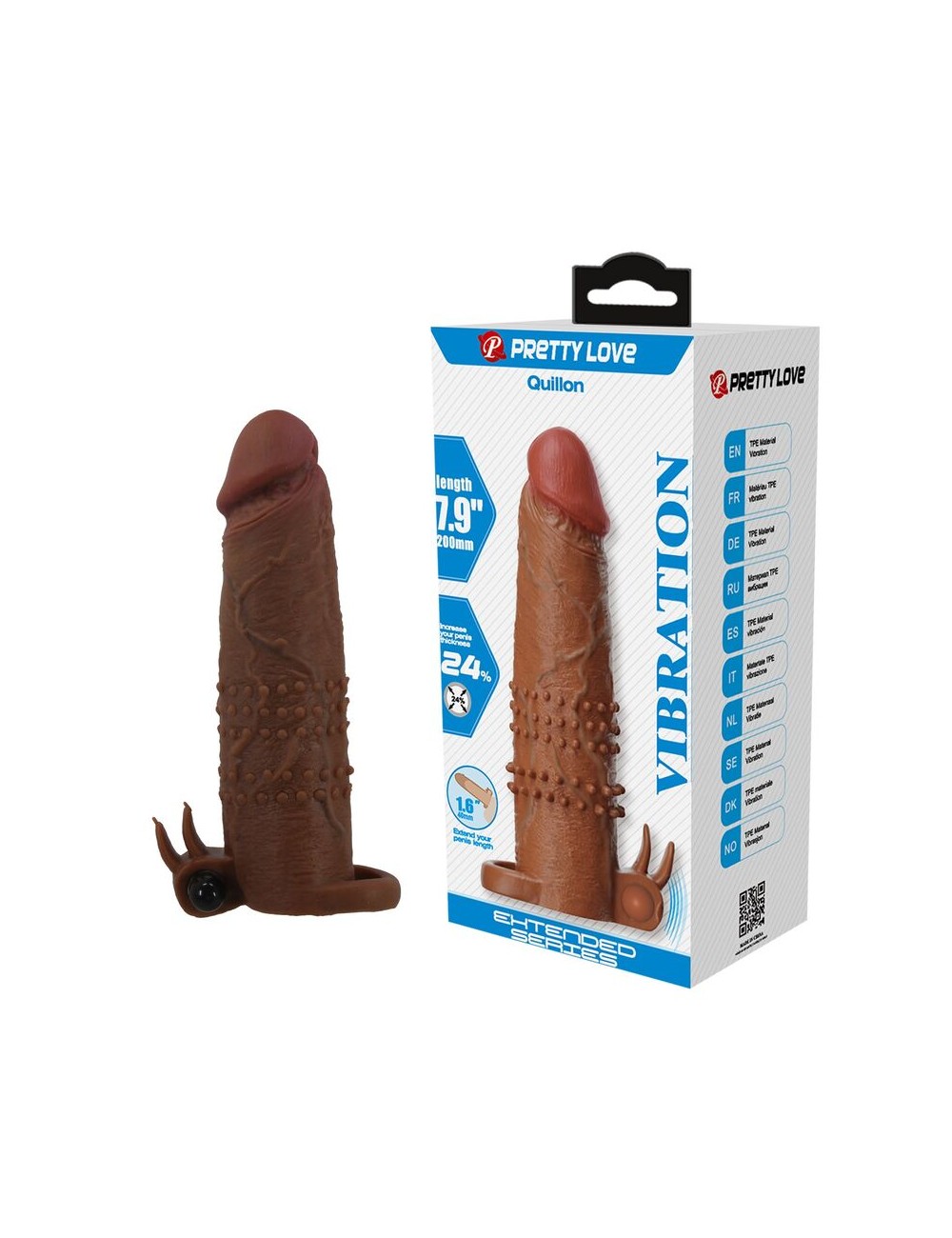 PRETTY LOVE - QUILLON VIBRATING PENIS SLEEVE 20 CM Ø 4 CM BROWN