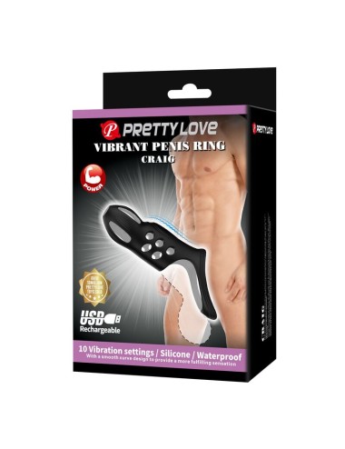 PRETTY LOVE - CRAIG RECHARGEABLE VIBRATING PENIS RING BLACK