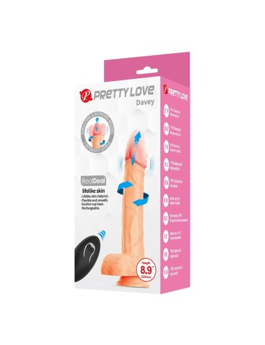 PRETTY LOVE - DAVEY THRUSTING & ROTATING VIBRATING DILDO REMOTE CONTROL 22.5 CM Ø 4.8 CM NATURAL