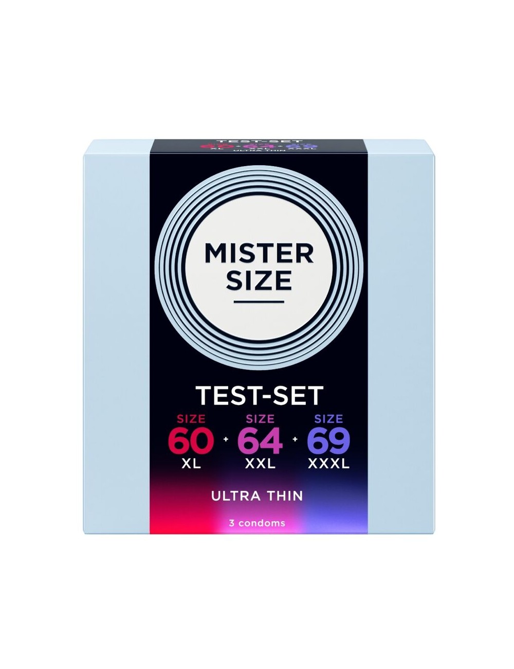 MISTER SIZE - SAMPLE PACK CONDOMS SIZE 60-64-69 MM (3 UNITS)