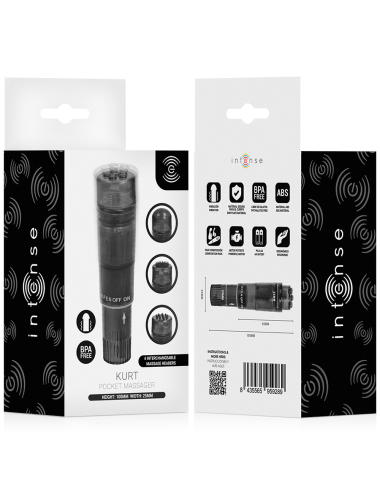 INTENSE - KURT MINI MASSAGER WITH 4 INTERCHANGEABLE HEADS BLACK
